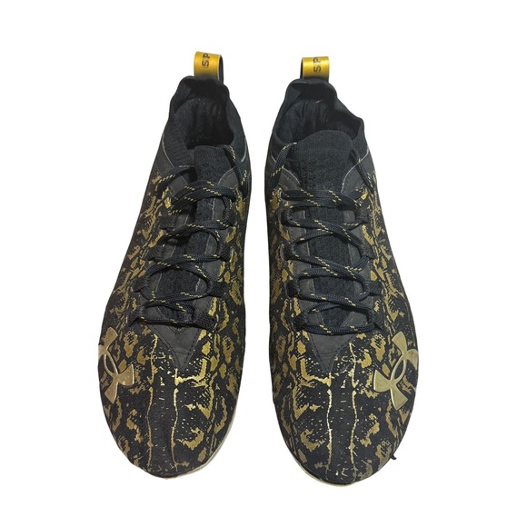 Under Armour Spotlight Football Cleats Black Gold Leopard Print Men Size 12